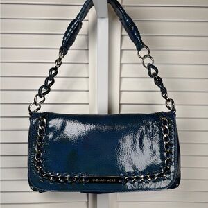 Y2K Michael Kors Patent Blue Green Leather Suede Interior Shoulder Bag ID Chain